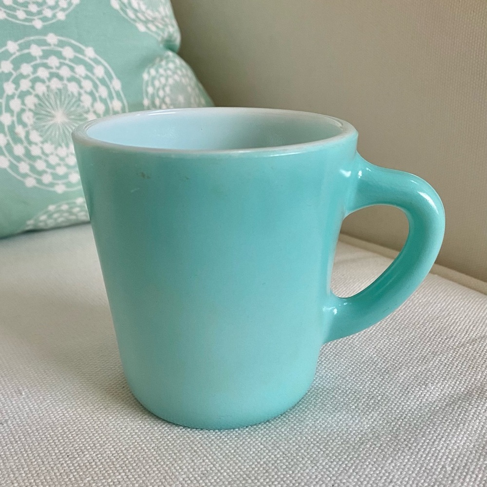 Vtg Hazel-Atlas Aqua Blue Turquoise Milk Glass Coffee Mug